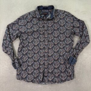 Johnston & Murphy Mens Large Button Up Shirt Blue Paisley Medallion Cotton Boho